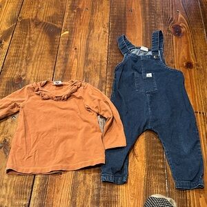 Kids Denim Overalls and Brown Top Set